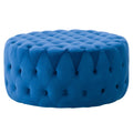 Blue Velvet Large Round Tufted Ottoman S8684