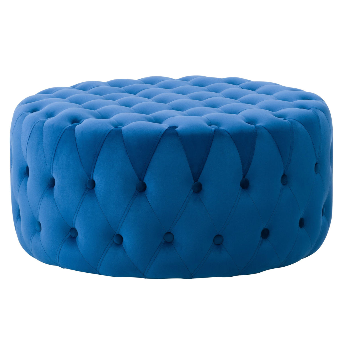 Blue Velvet Large Round Tufted Ottoman S8684