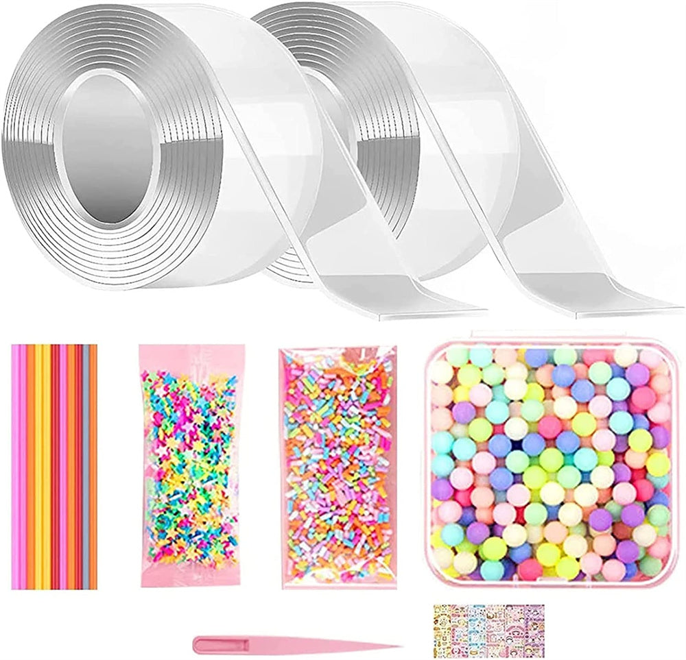 Nano Tape Blowing Bubbles Straws with DIY Sequin Stickers, Double-Sided Tape, Fidget Toy (2 Pack) X477662