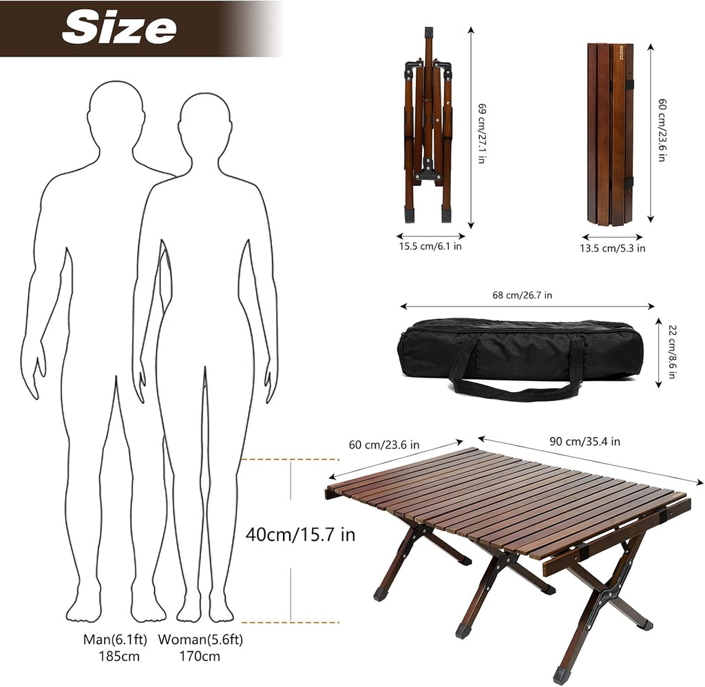 Portable Folding Wooden Camping Table with Carry Bag O176