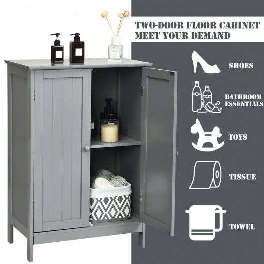 Gray Double Door Bathroom Floor Cabinet I88670