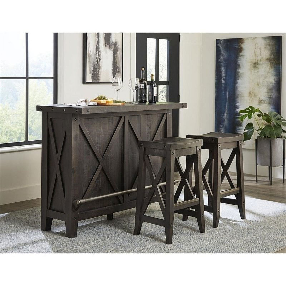 2 Piece Solid Wood Bar Stool Set M164