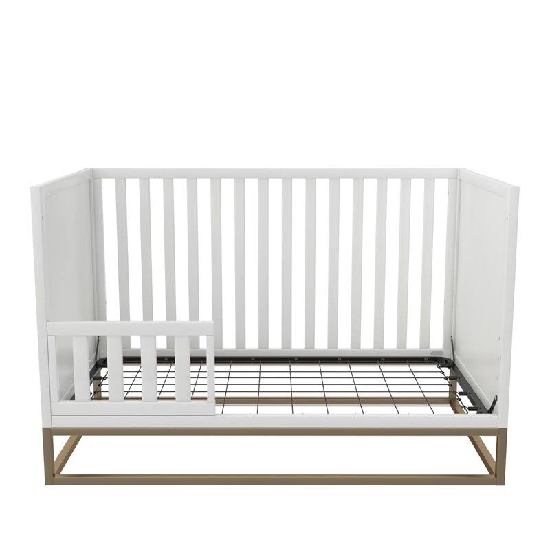 3 in 1 Convertible Wood Crib in White and Gold D392158