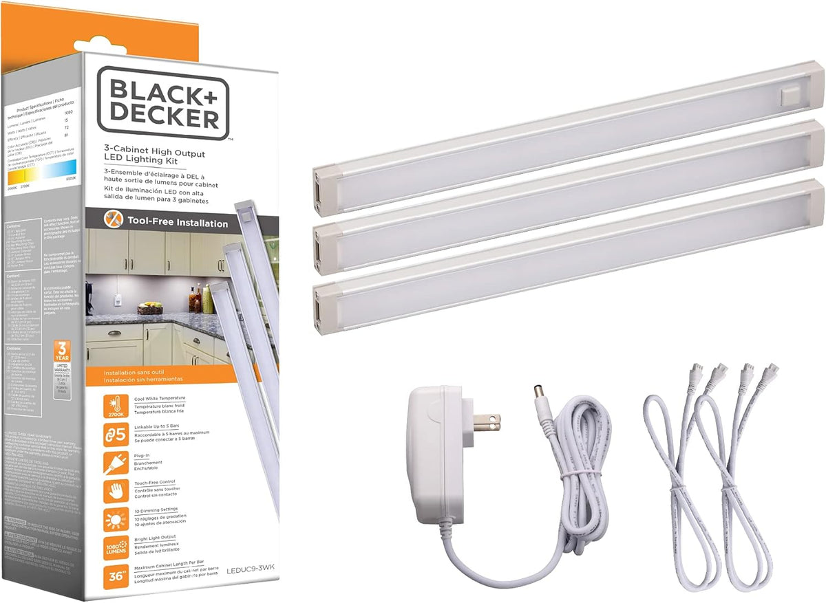 Warm White LED Under Cabinet Lighting Kit, 3-Bars, 9 Inches Each N59735