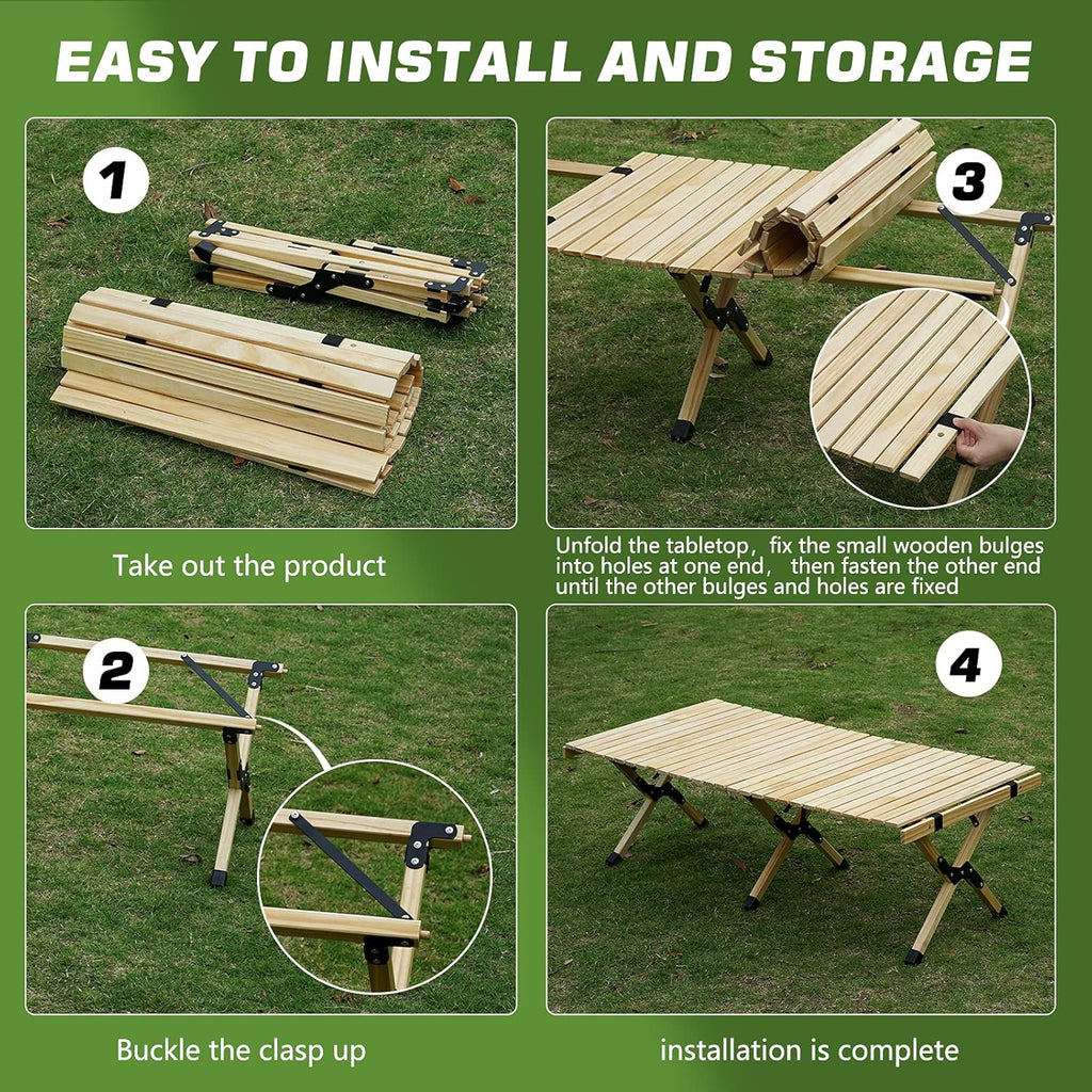 Portable Folding Wooden Camping Table with Carry Bag O176