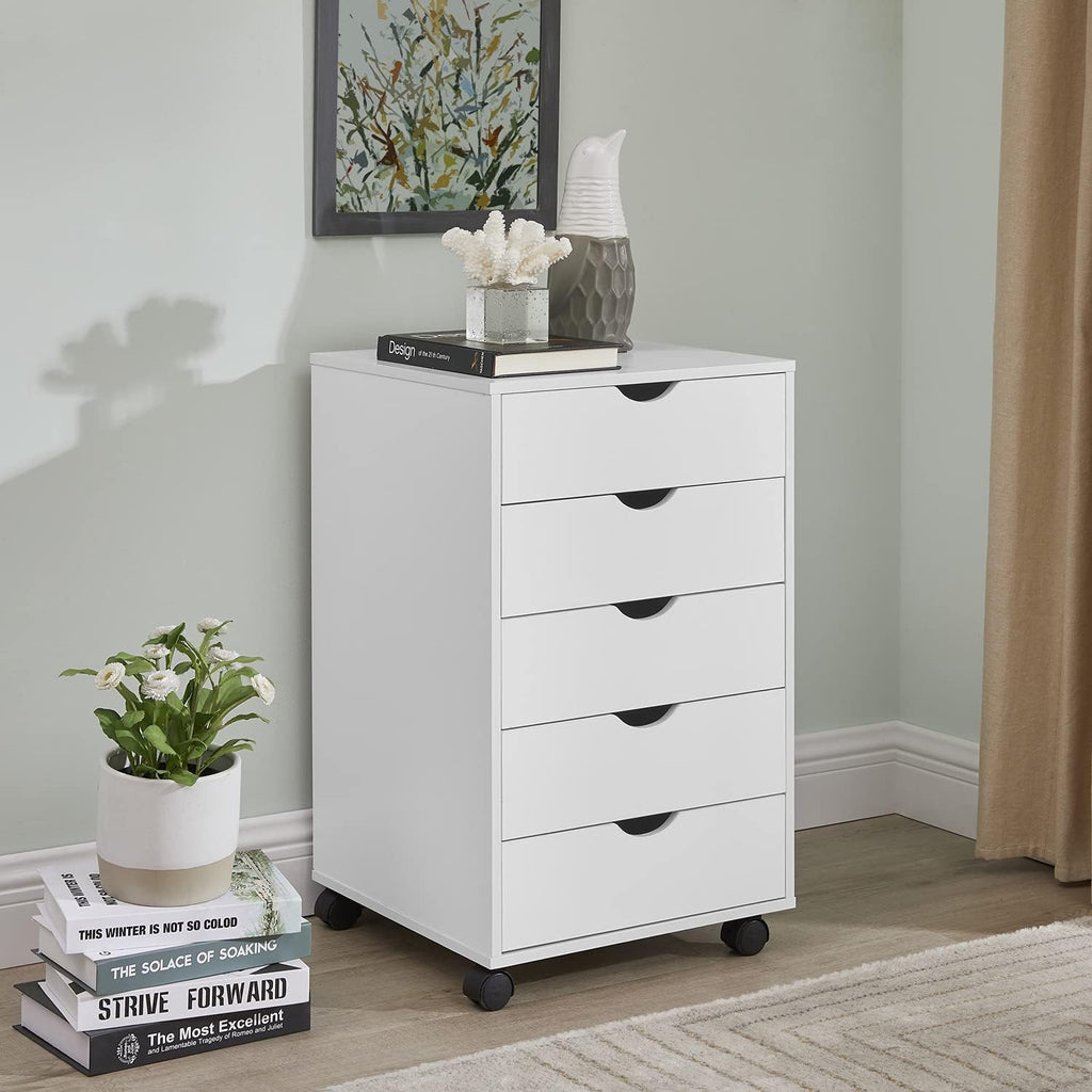 White 5-Drawer Mobile File Cabinet on Wheels M249