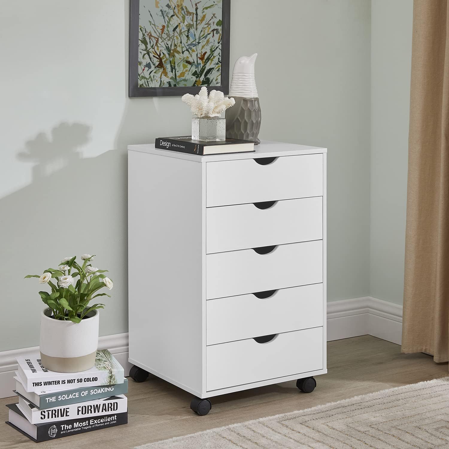 White 5-Drawer Mobile File Cabinet on Wheels M249