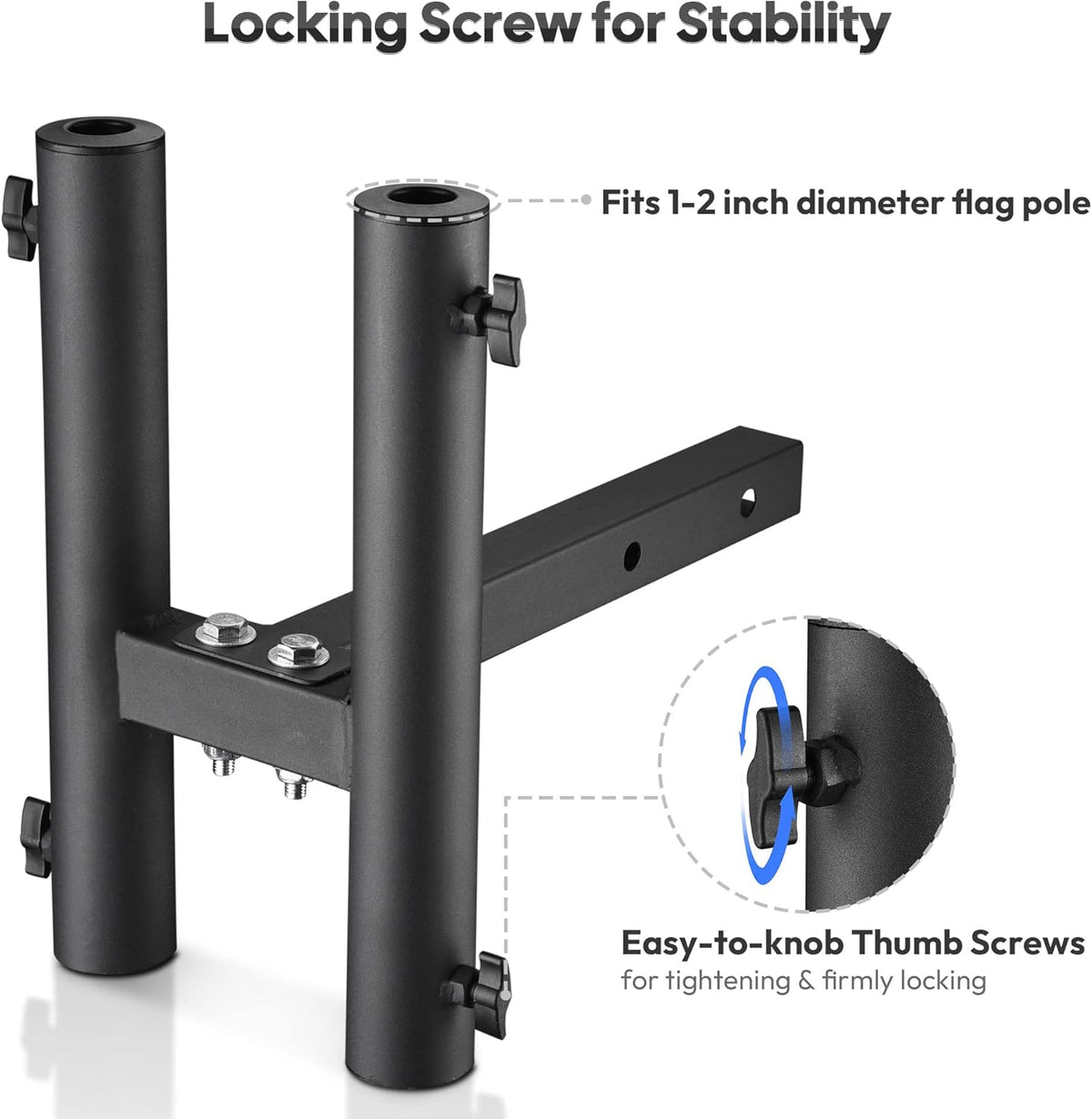 2 Hitch Mount Flagpole Holder with Anti-Wobble Screw Black O1278