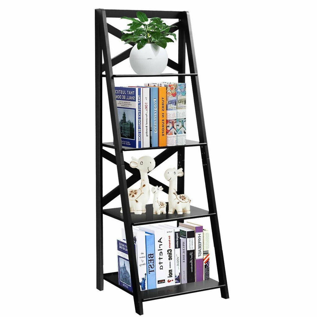 4-Tier Ladder Shelf Bookcase Storage Display - Black O6901