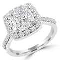 3.17 CTW Cushion Cut Diamond Halo Engagement Ring in 14K White Gold W482