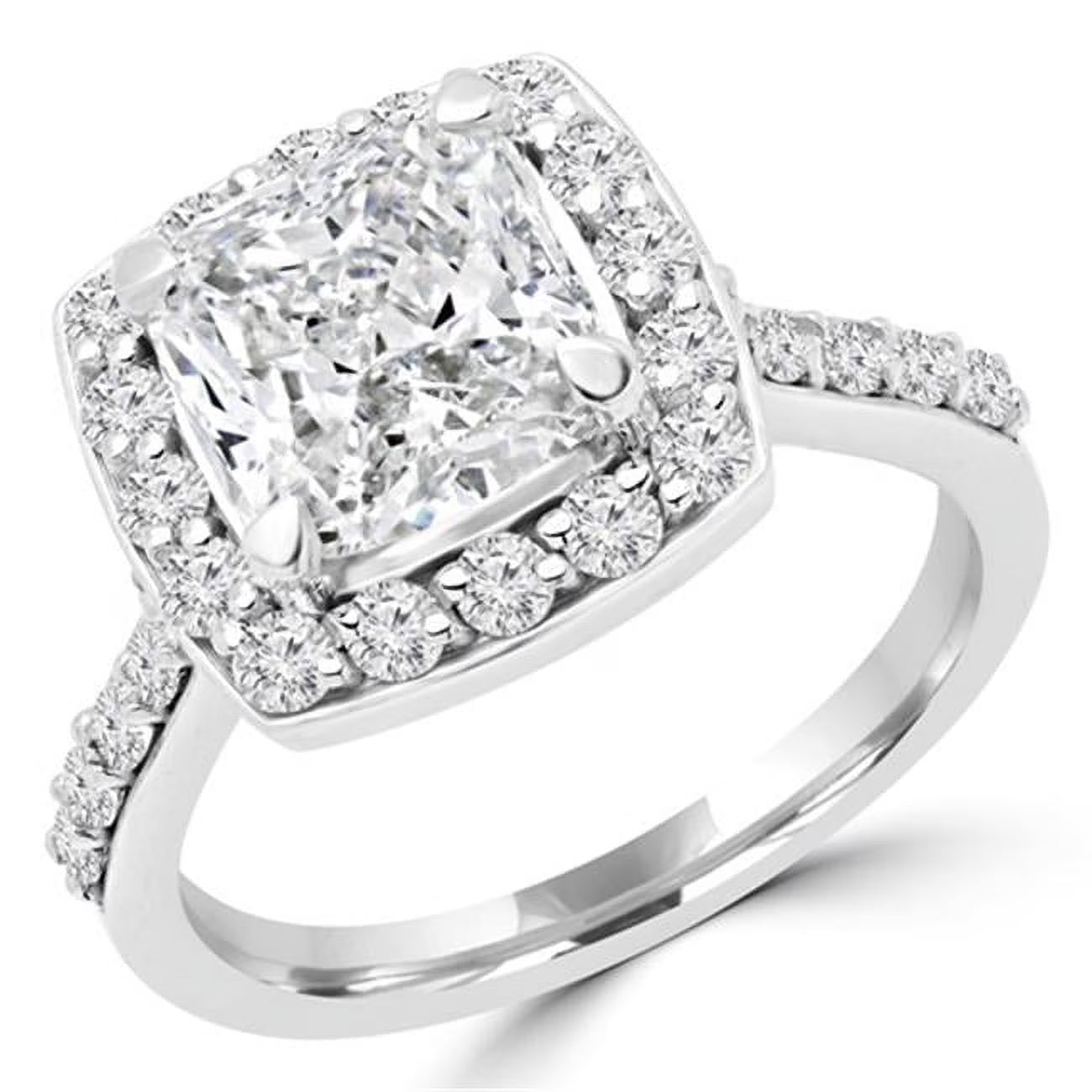 3.17 CTW Cushion Cut Diamond Halo Engagement Ring in 14K White Gold W482