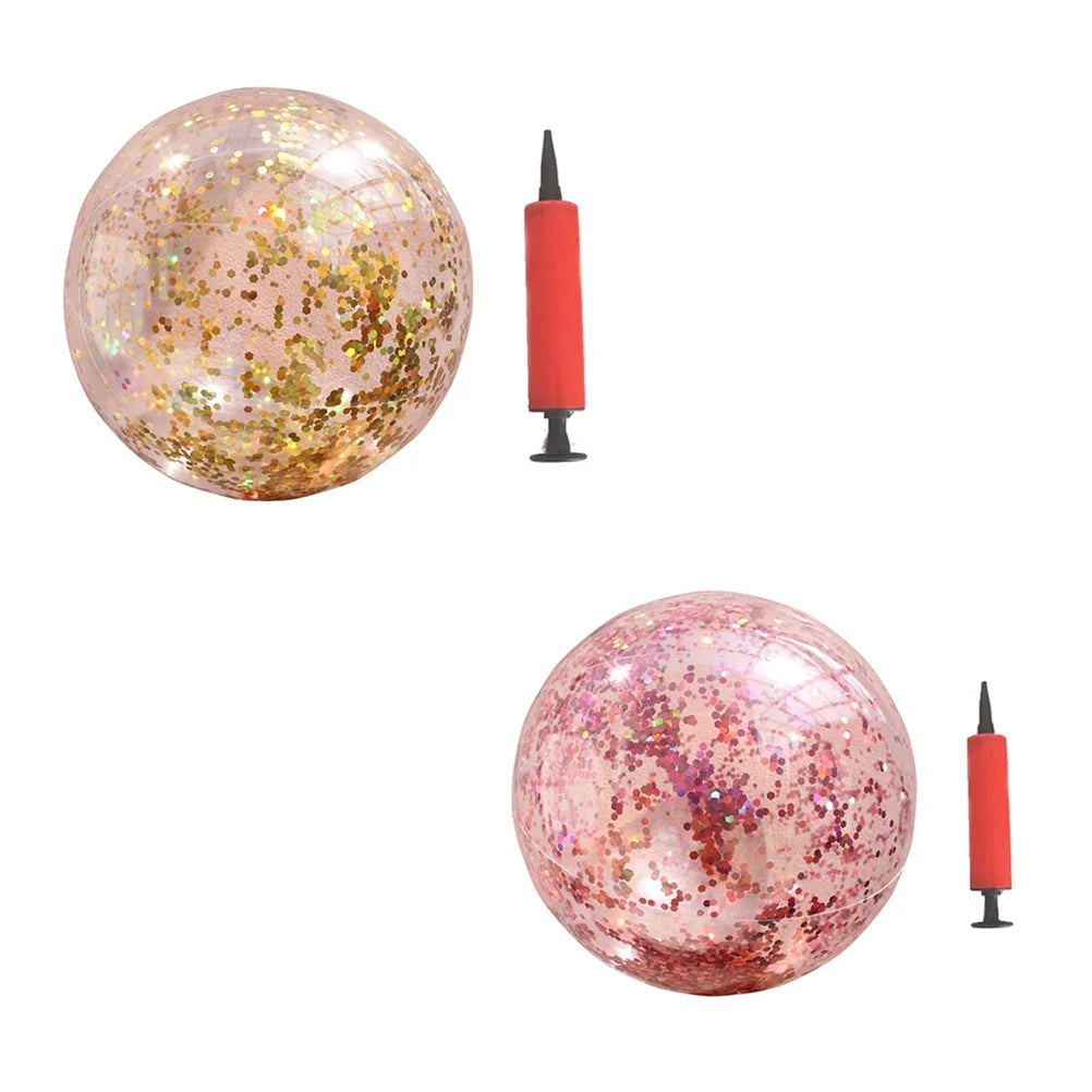 2pcs Glitter Sequin Beach Balls Inflatable PVC Toys with Pumps D597044