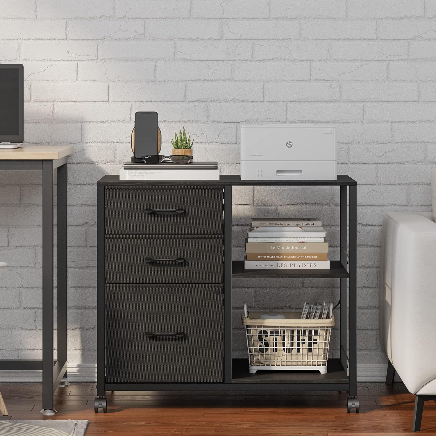 Black 3 Drawer Lateral File Cabinet with Metal Frame Z855349