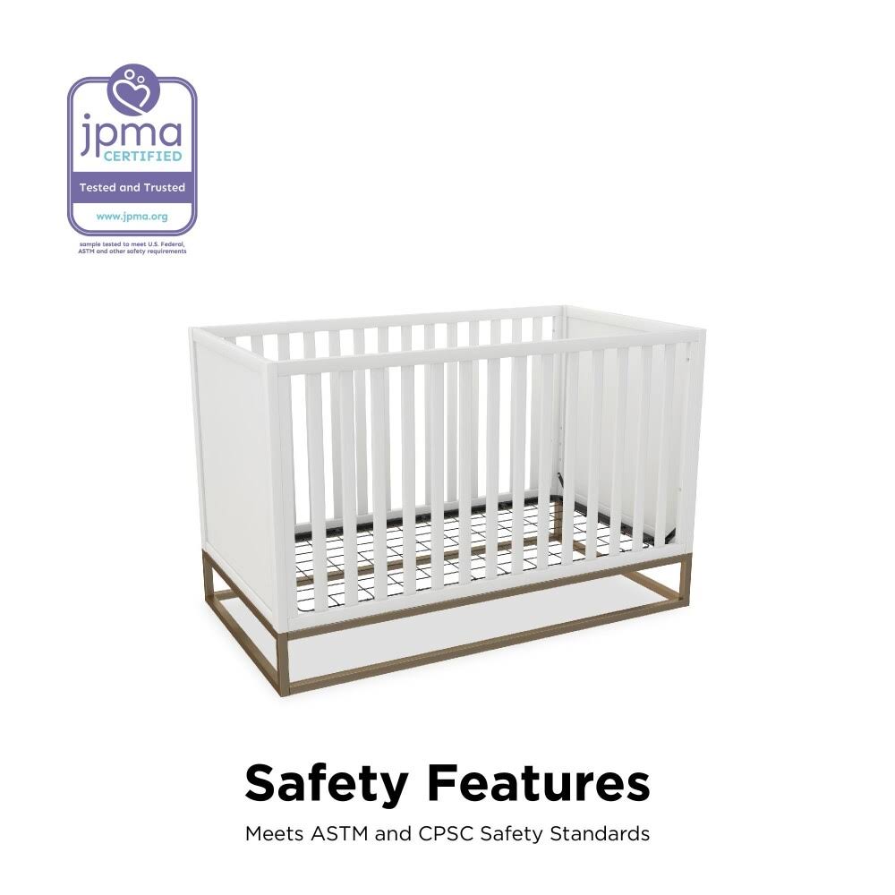 3 in 1 Convertible Wood Crib in White and Gold D392158