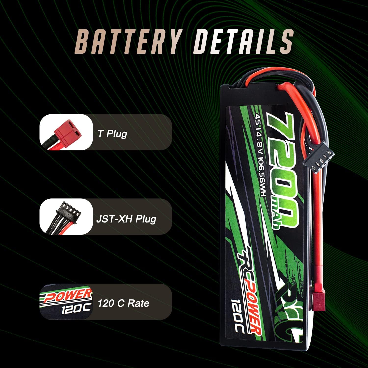 14.8V 7200mAh 4S 120C Hard Case Lipo Battery with T Plug (2Packs) W755360