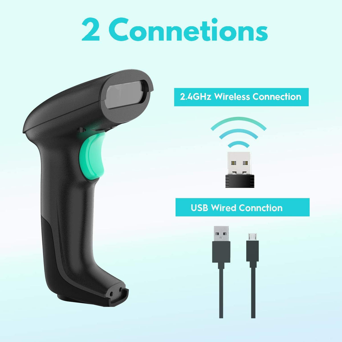 Wireless 2D Barcode Scanner with Stand, USB Cordless Bar Code Reader K7479