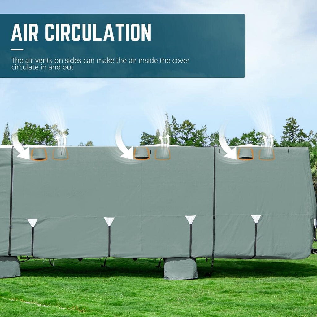 Extra-Thick 5 Layers Anti-UV RV Cover with 2Pcs Straps & 4 Tire Covers I298