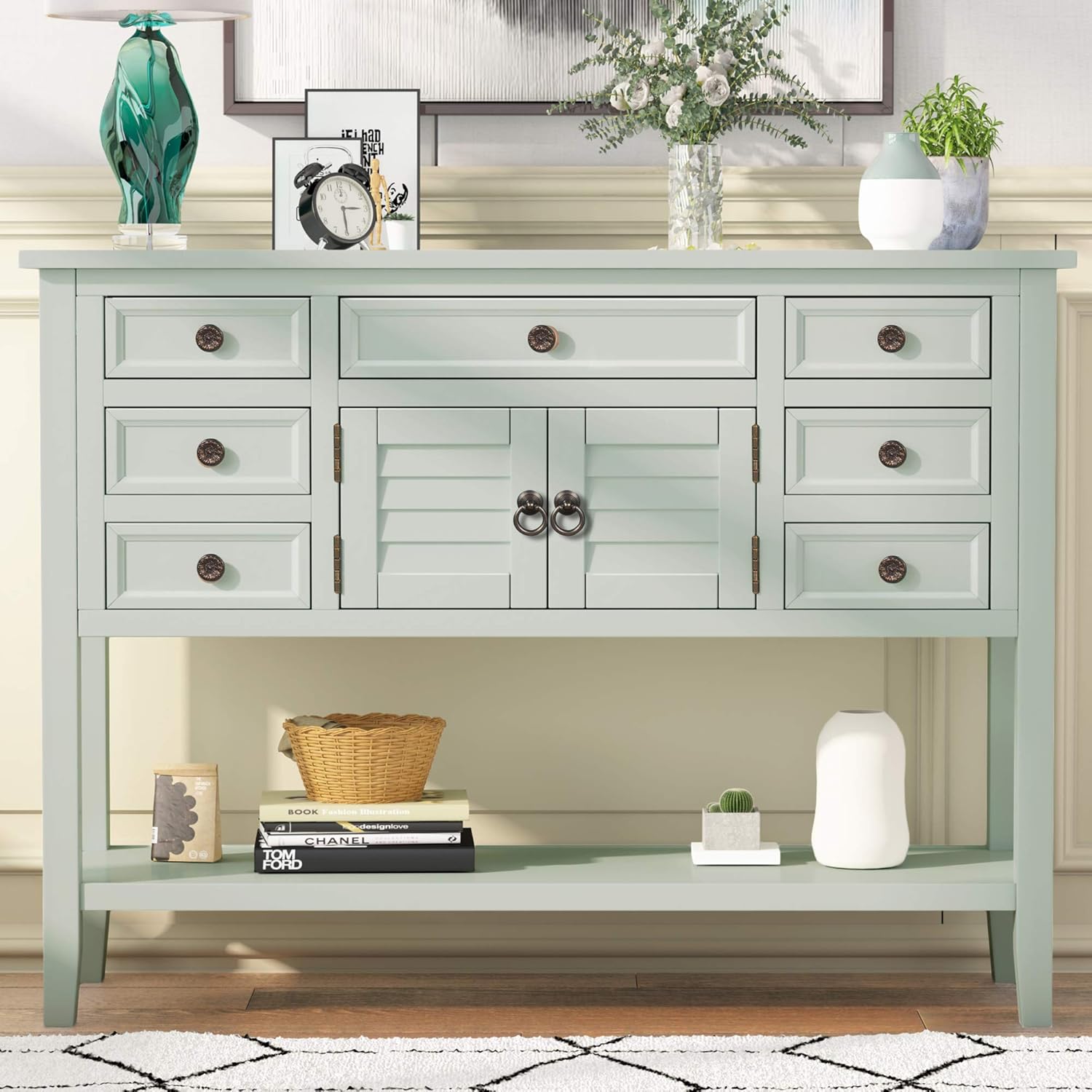 Console Table with Cabinet and 7 Storage Drawers F526