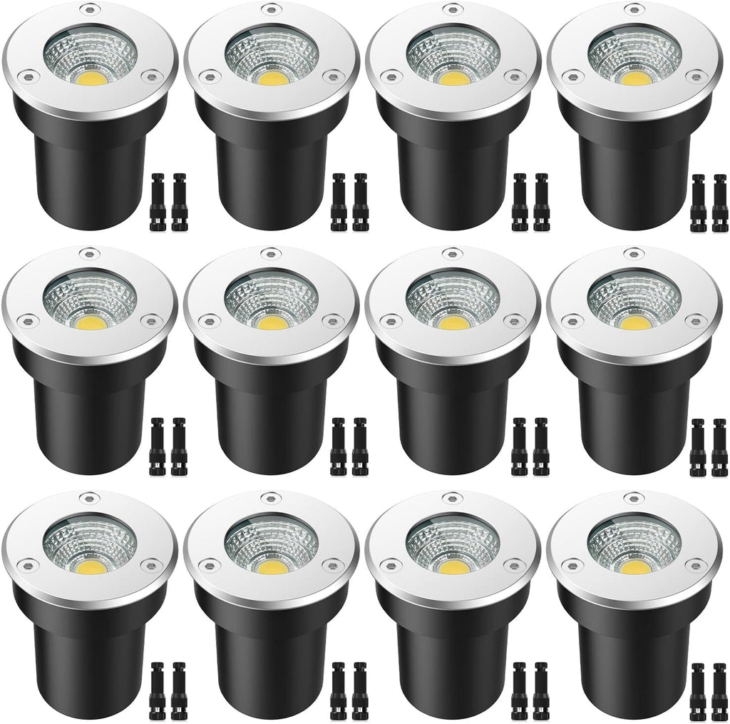 12 Pack 7W Warm White LED Ground Lights with 24 Connectors O152020