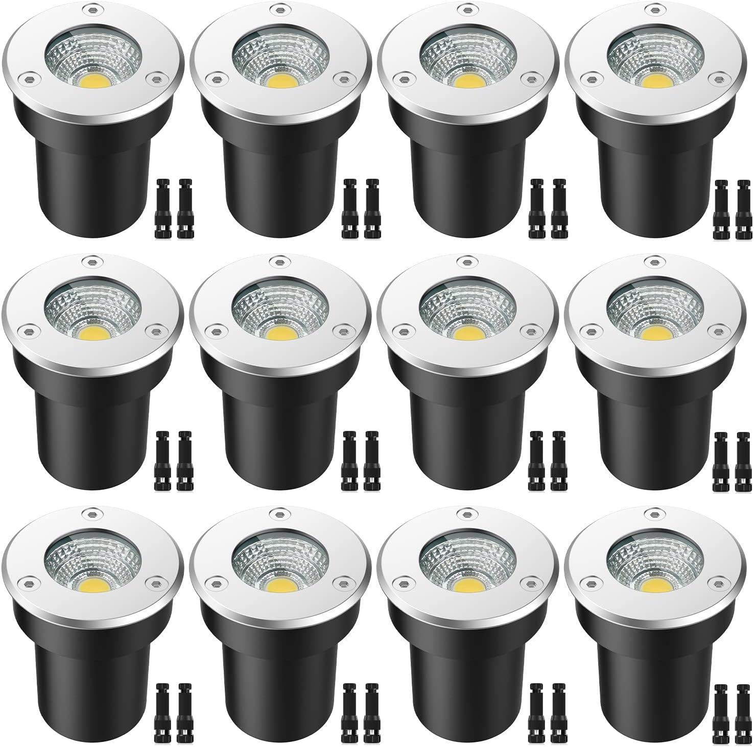 12 Pack 7W Warm White LED Ground Lights with 24 Connectors O152020