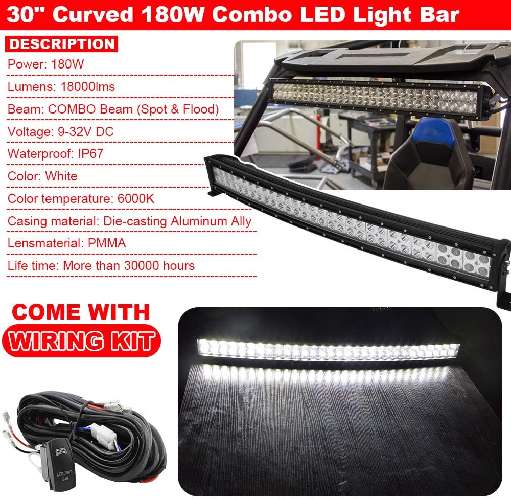 30'' Curved LED Light Bar with Windshield Mount Brackets for UTV B6371