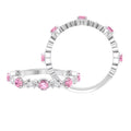 Pink Tourmaline and Diamond Half Eternity Ring, 925 Sterling Silver, US 4.00 B96061