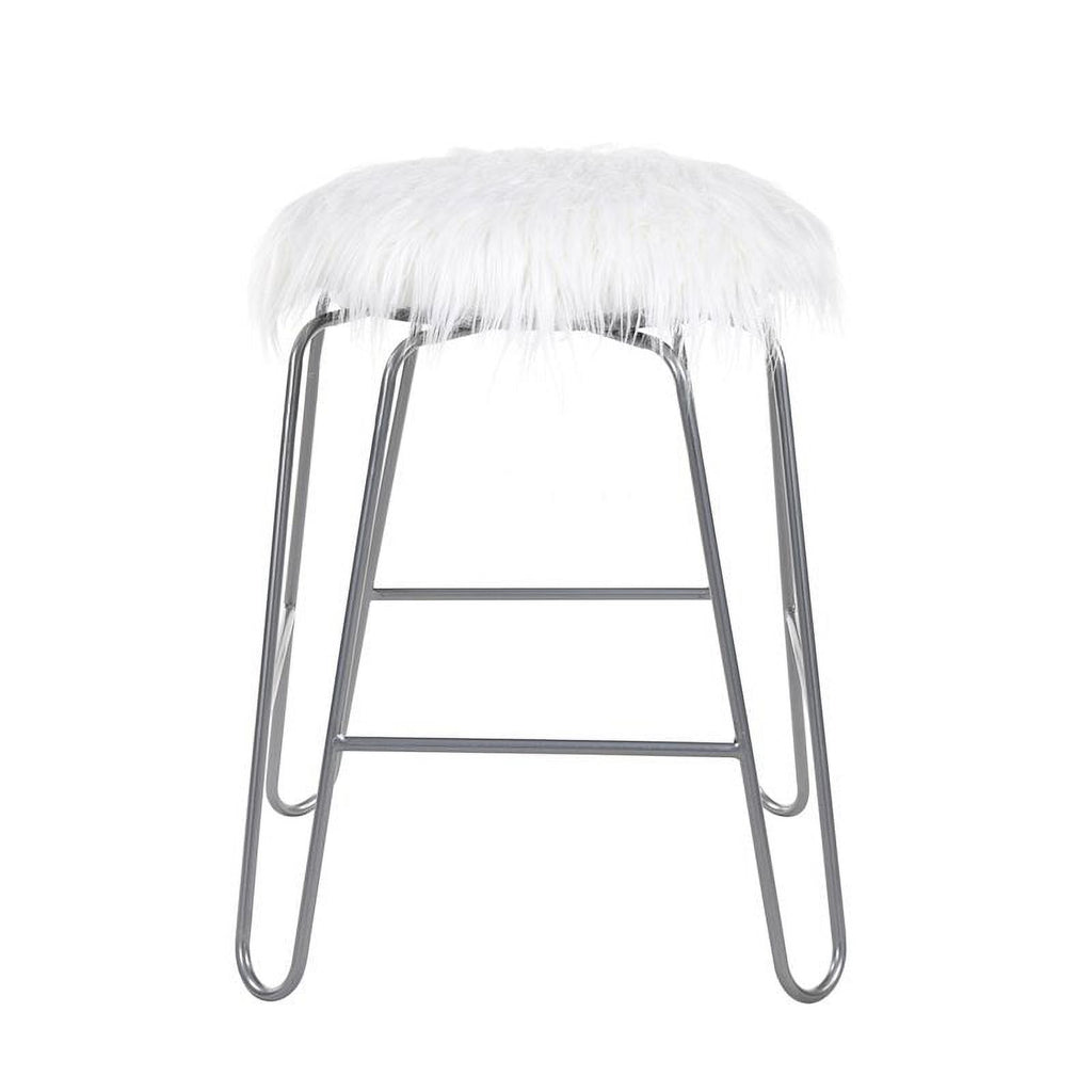 White Faux Fur Metal Vanity Chair P714