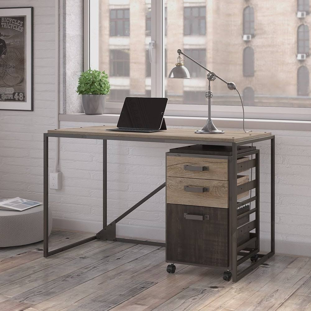 Industrial Desk with 3 Drawer Mobile File Cabinet in Dark Gray Hickory U58478