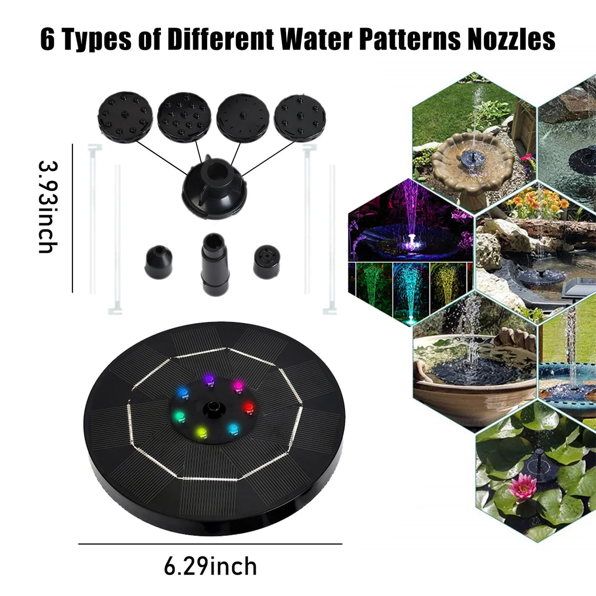 Solar Fountain Pump 3.5W with 1800mAh Battery 6 Nozzles D257