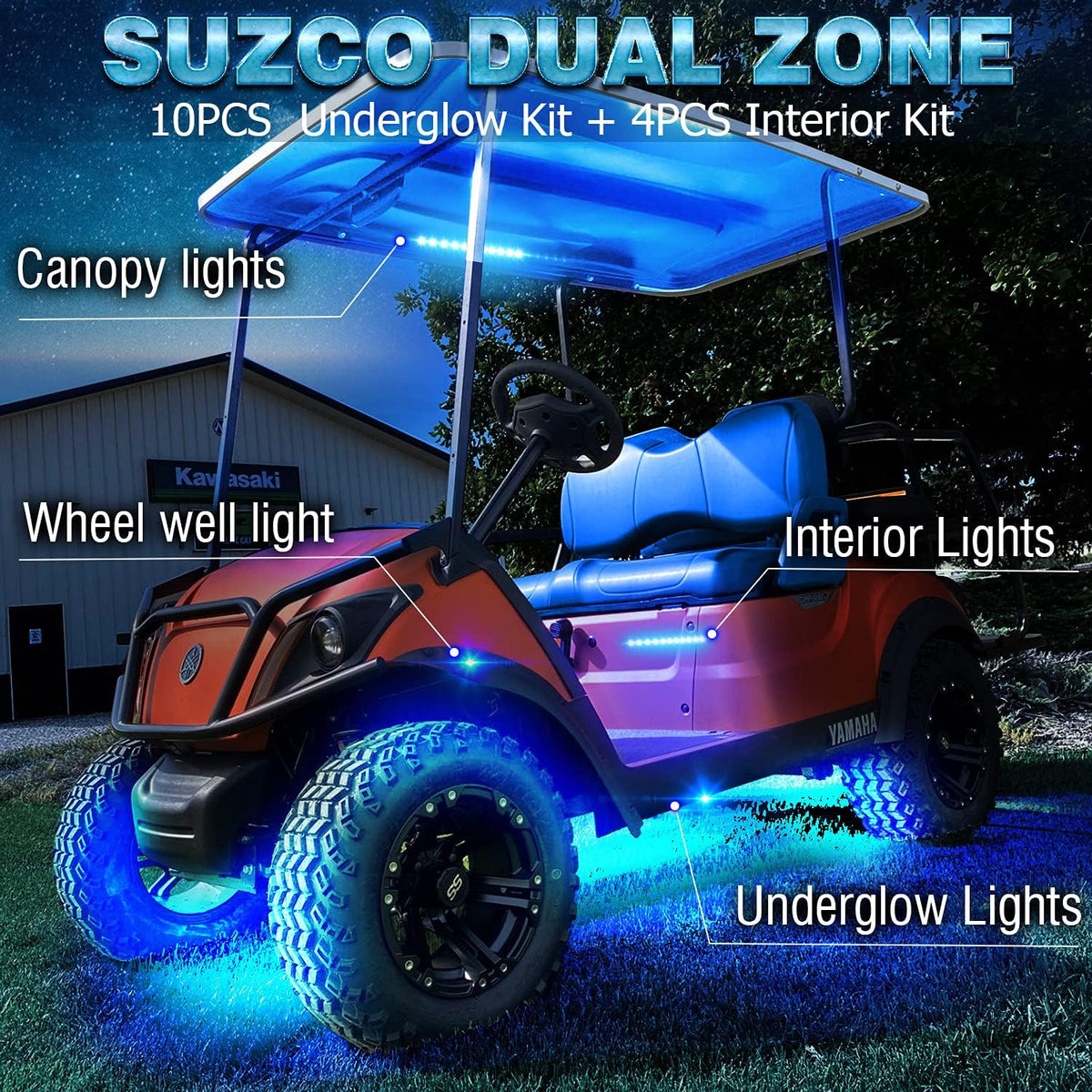 10-pods Trucks LED RGB Neon Underglow Rock Lights Kit with 4-Pcs Interior Light Kit Waterproof 12V S91047