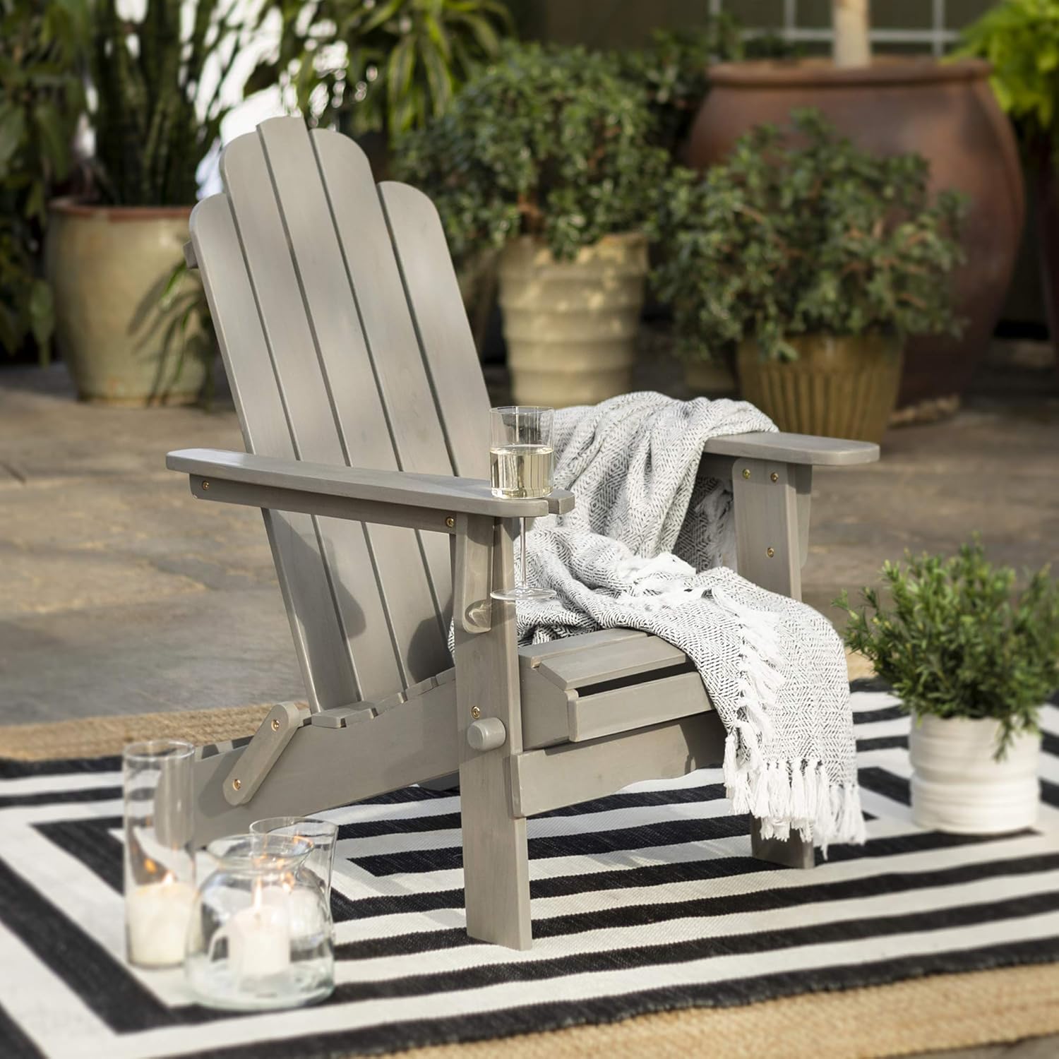 Navy Blue Wash Solid Acacia Wood Outdoor Folding Adirondack Chair X641