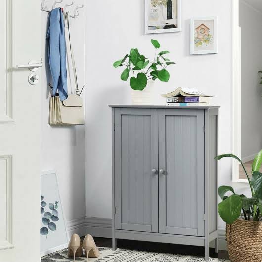 Gray Double Door Bathroom Floor Cabinet I88670
