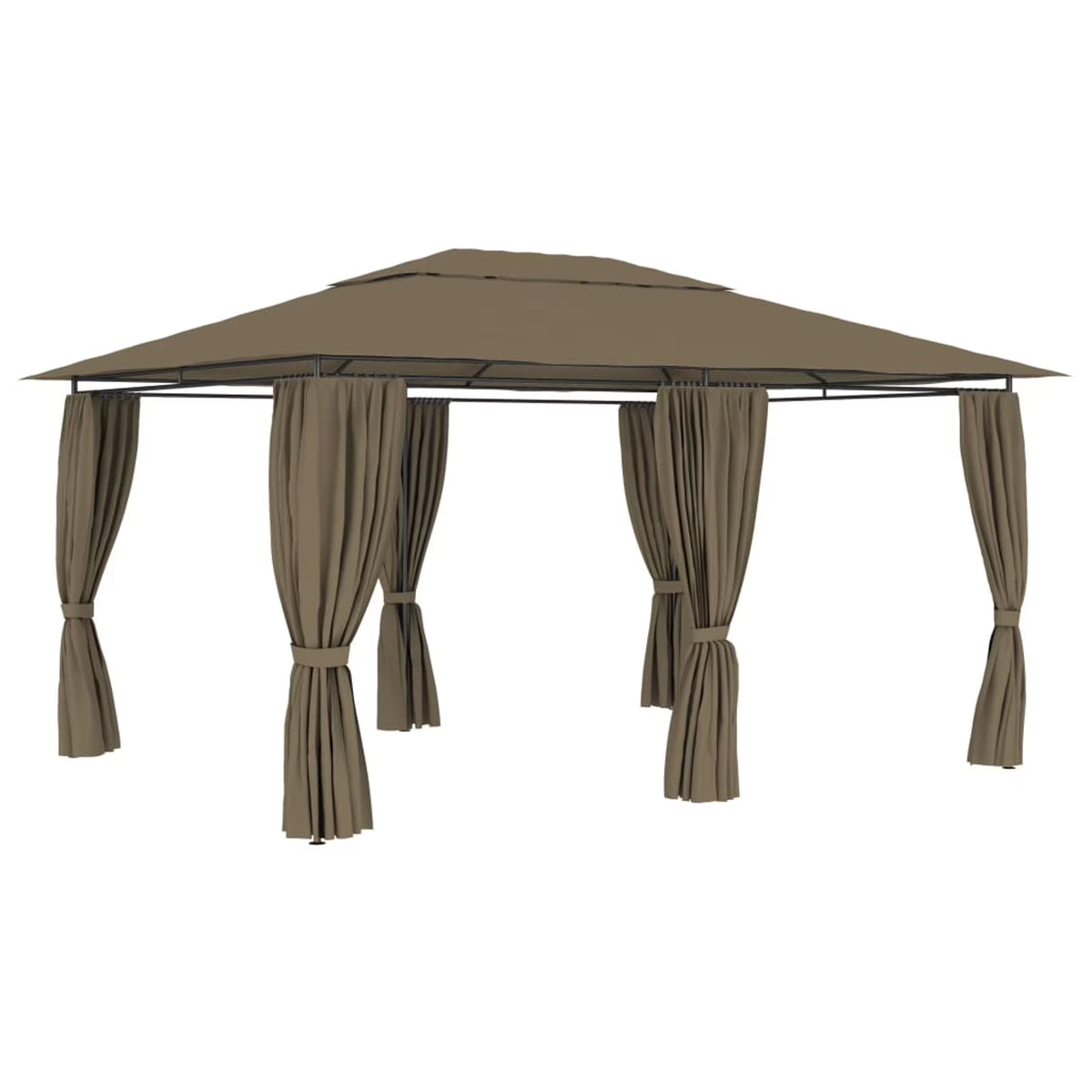 Taupe Outdoor Gazebo Canopy with Curtain Fabric Roof E401095
