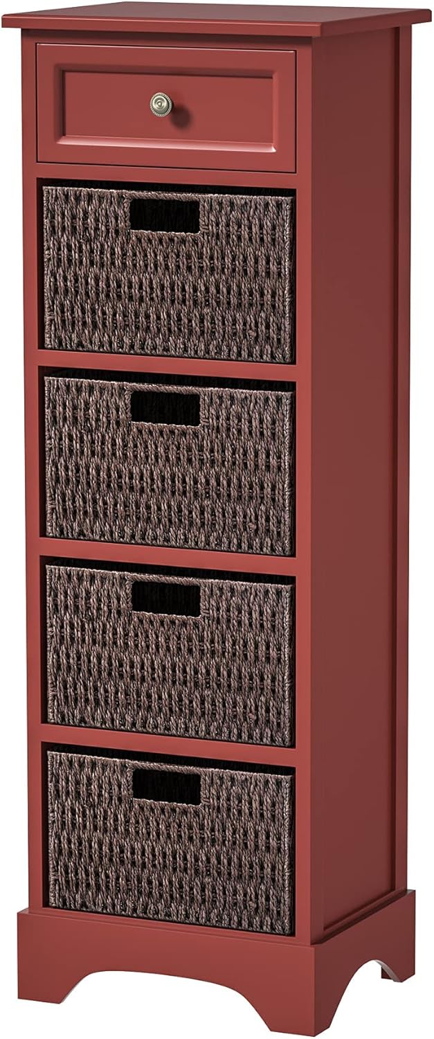 Red Farmhouse Accent Cabinet Console Table with 1 Drawer and 4 Removable Baskets M801838