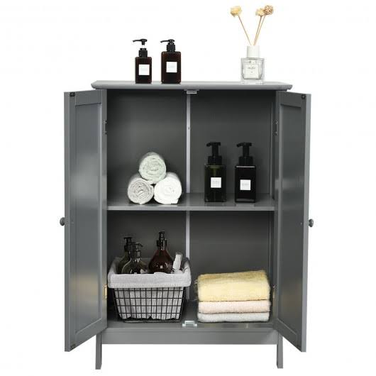 Gray Double Door Bathroom Floor Cabinet I88670