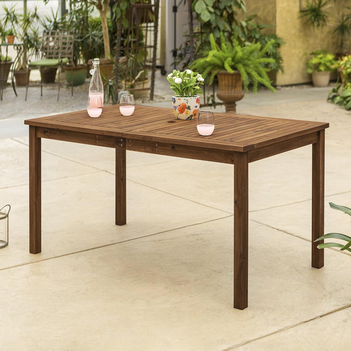 Dark Brown Slatted Outdoor Dining Table C1316