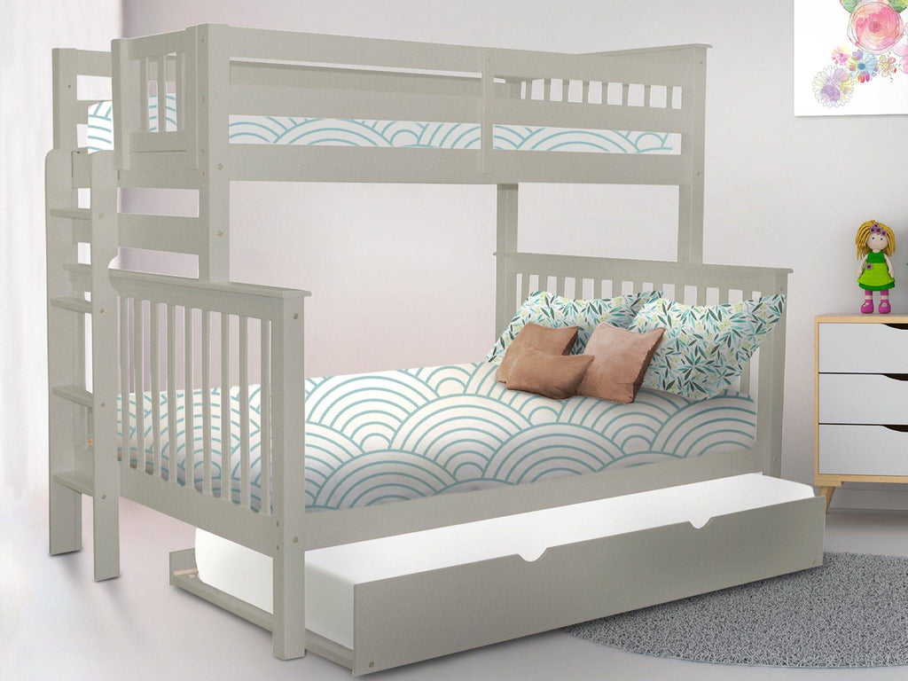 Gray Twin over Full Bunk Beds with End Ladder and Trundle G6538