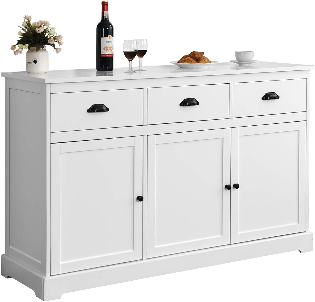 White Sideboard Buffet Server Storage Cabinet Console Table with 2 Cabinets and 3 Drawers D19484