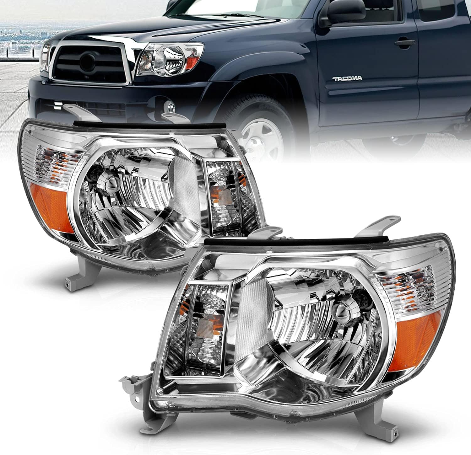 Chrome Replacement Headlights Pair for Toyota Tacoma Pickup E6537
