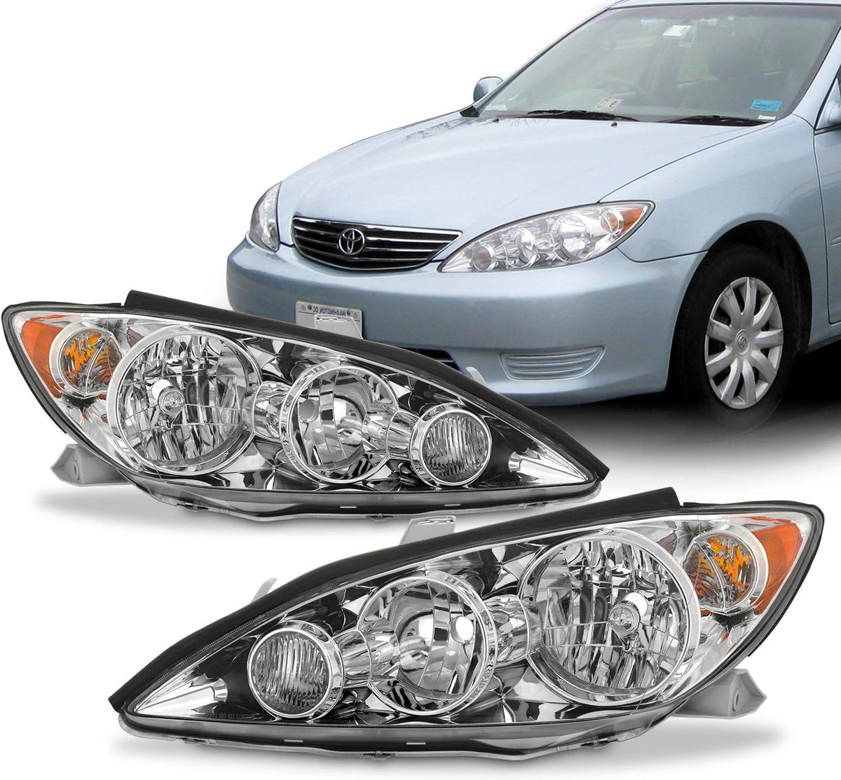 Chrome Halogen Headlights Pair for 2005 2006 Toyota Camry Sedan K807