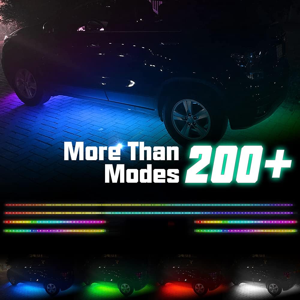 Vehicle Underglow LED Strip Lights with Bluetooth APP Control 12V Underbody Light Kit Pack of 2 T514