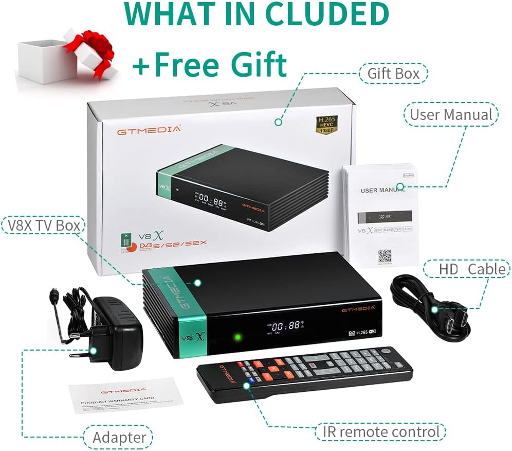 Satellite TV Receiver DVB-S/S2/S2X H.265 1080P HD FTA Digital Receiver Built-in 2.4G WiFi Pack of 2 C9548