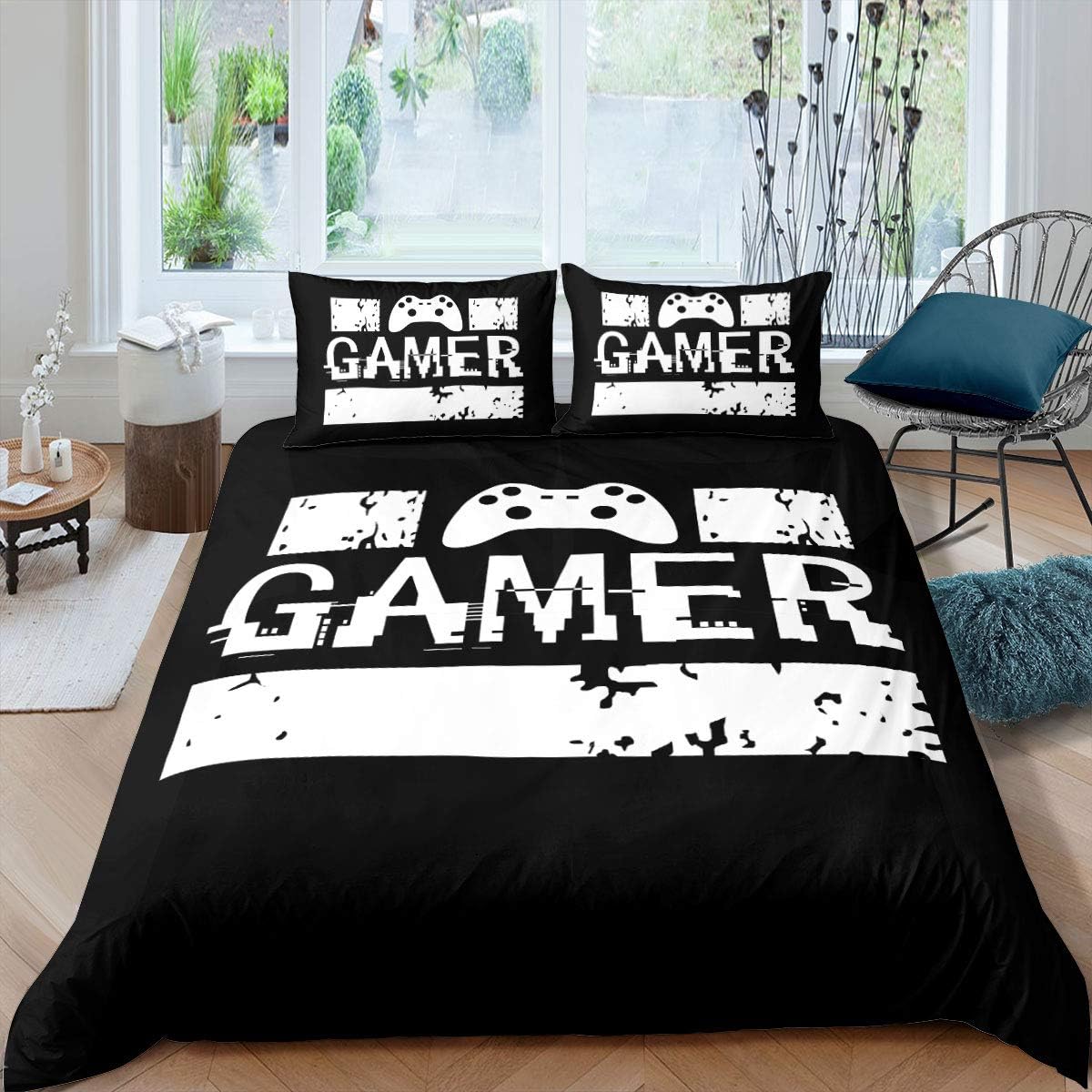 Black White Twin Size Kids Soccer Comforter Cover Bedding Set E933