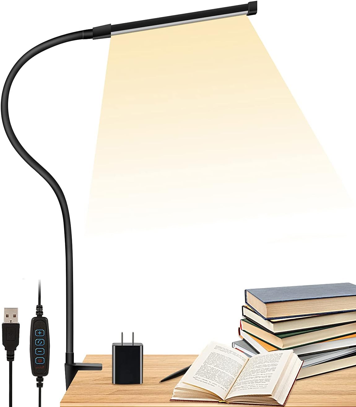 Black LED Desk Lamp with Clamp, 3 Modes 10 Brightness, Flexible Gooseneck W425474