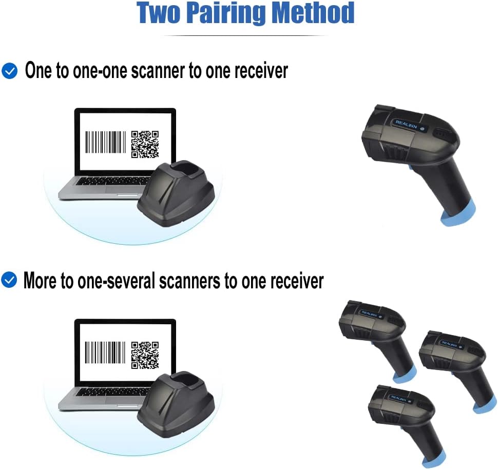 Cordless Barcode Scanner 2D QR Code Bar Code Reader with USB Cradle Pack of 2 B84145