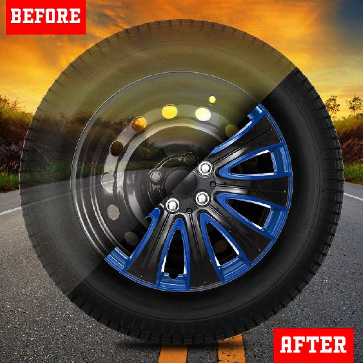 15 Inch Set of 4 Black and Blue Car Wheel Hubcaps Z230