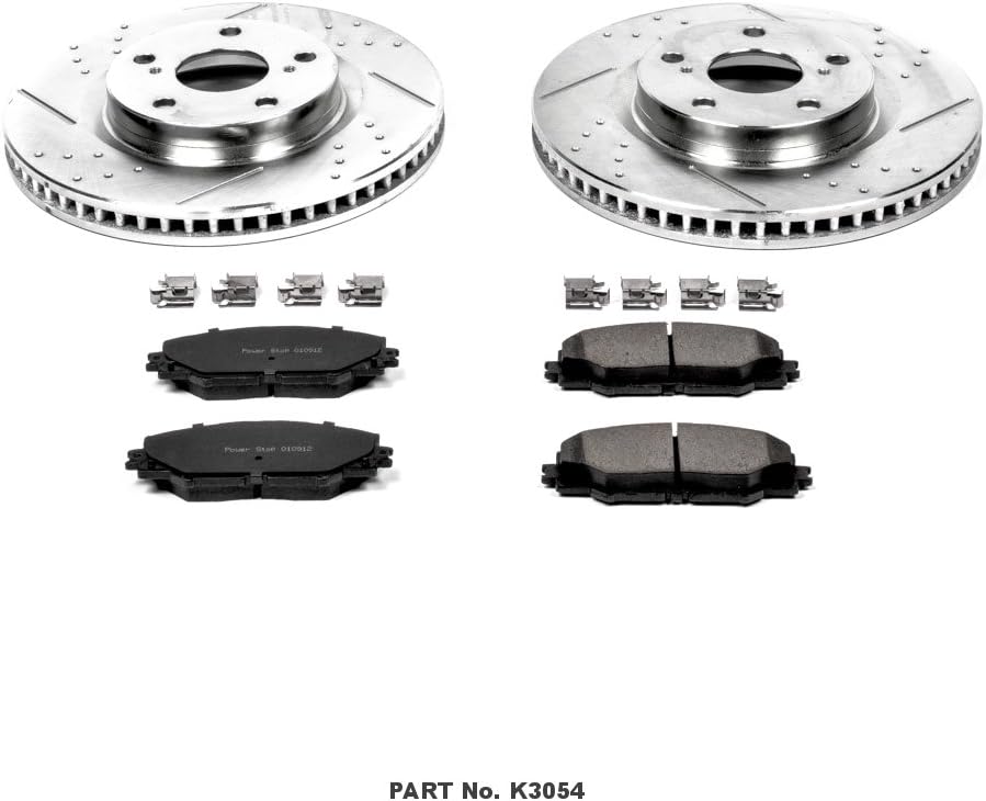 Front Z23 Carbon Fiber Brake Pads with Drilled & Slotted Brake Rotors Kit Q439