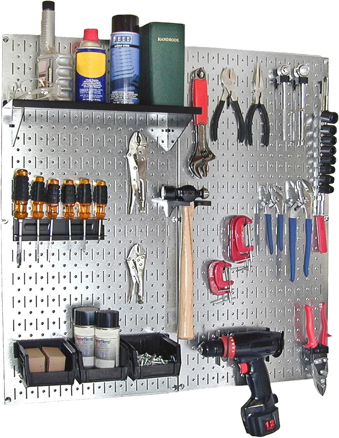 Black Pegboard Tool Storage Kit with White Accessories F46117