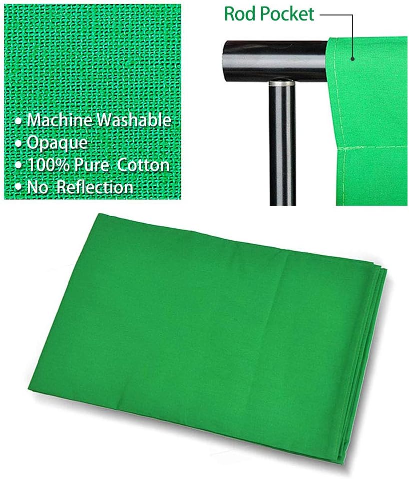 Photo Background Support System with Backdrop Stand Kit, 100% Pure Muslin 6.5 Ft x 10 Ft Chromakey Green Screen Backdrop, Clamp, Carry Bag P119464