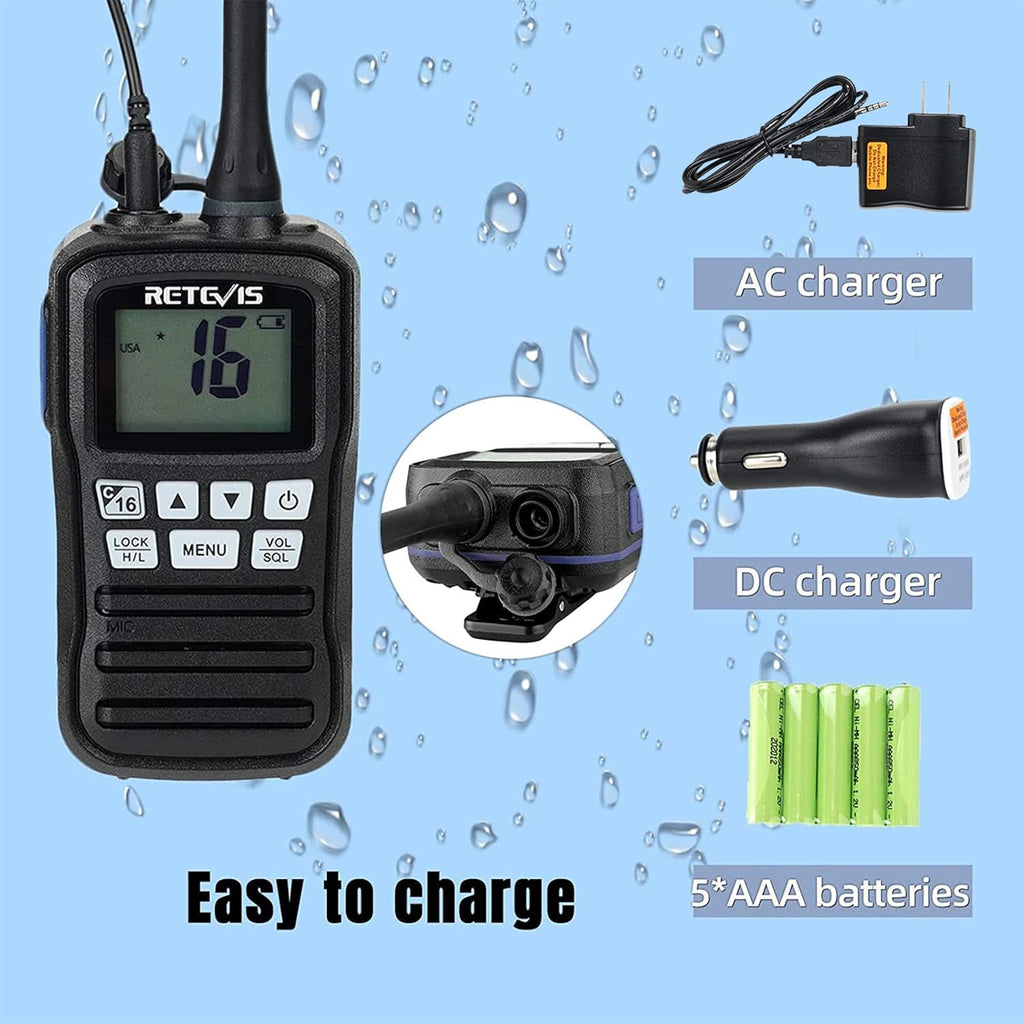 Marine Radio Handheld with Car Charger and Wall Charger (2 Pack) E358587